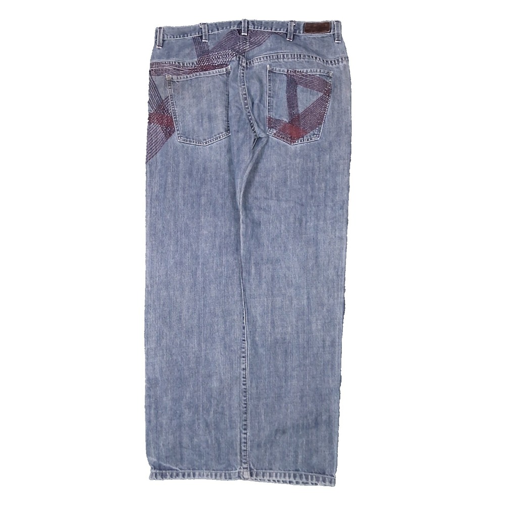 Vtg Sean John Embroidered Jeans Mens 36 X 33" Blue Wide Leg Skater Y2K Hong Kong